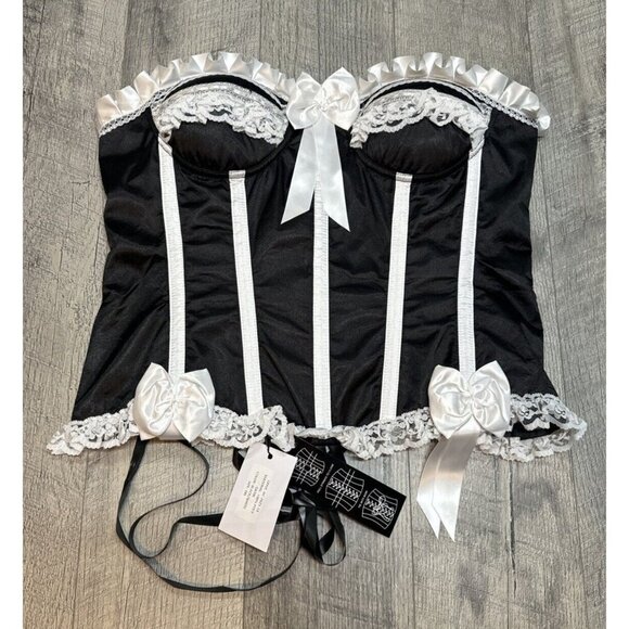 Top Drawer Corset Top Womens 3XL Plus Black‎ Lace Teal Gothic NEW - Picture 1 of 5